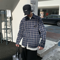 2024年夏季新款港风日系复刺绣潮流格子翻领长袖衬衫男ZC743-P38，男装衬衫，星座313A(原308A-2)