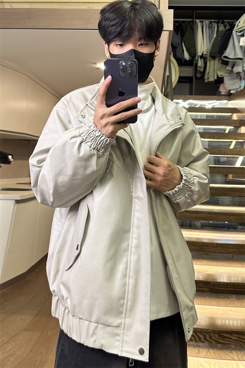 主推美式复古机车皮夹克秋冬加绒pu皮宽松外套A436-W110-P95,男装夹克,电商A436