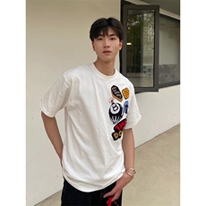 万针全刺绣工艺得物抖音高品质260克纯棉双纱美式高街短袖T恤P33，男装T恤，电商A486