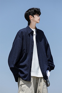 8XL-M泡泡纱盐缩肌理长袖衬衫男春季冰丝外套防晒衬衣CS29007P40图片