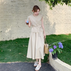 现货--2025年夏季新款系带套装P155K218，女装套装/套裙，浪娴服饰