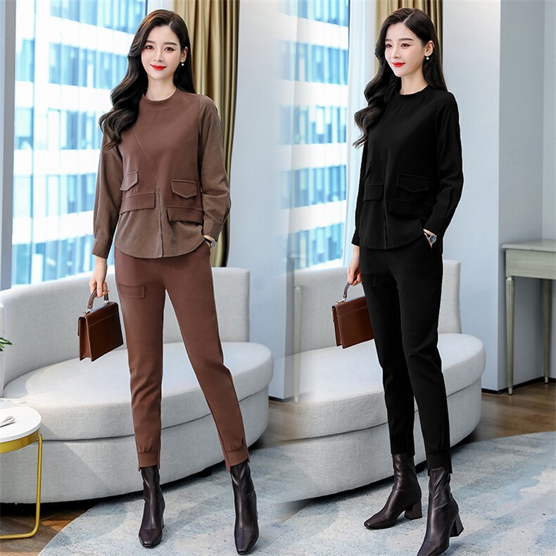 时尚气质女装套装2025春季新款修身两件套高腰显瘦长裤两件套装，女装套装/套裙，灵力轩