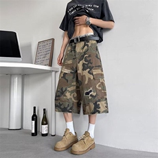 迷彩工装休闲裤男女韩版潮流破洞2026夏季ins七分裤K6267-P49，男装牛仔裤，星座412-2