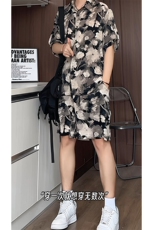 1短袖衬衫男+短裤男套装男100%聚酯纤维M-5XL大码TZ78723P50控98，男装休闲套装，星座226-2