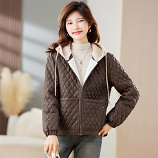 现货皮衣外套女连帽加绒派克服2023秋冬新款加厚压格内里短款上衣，女装棉衣/棉服，江南女神