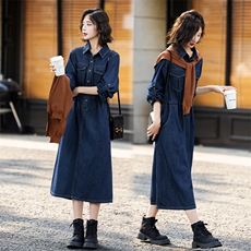 法式披肩连衣裙送披肩牛仔2025秋季新款时尚气质显瘦两件套潮棉，女装连衣裙，E百度