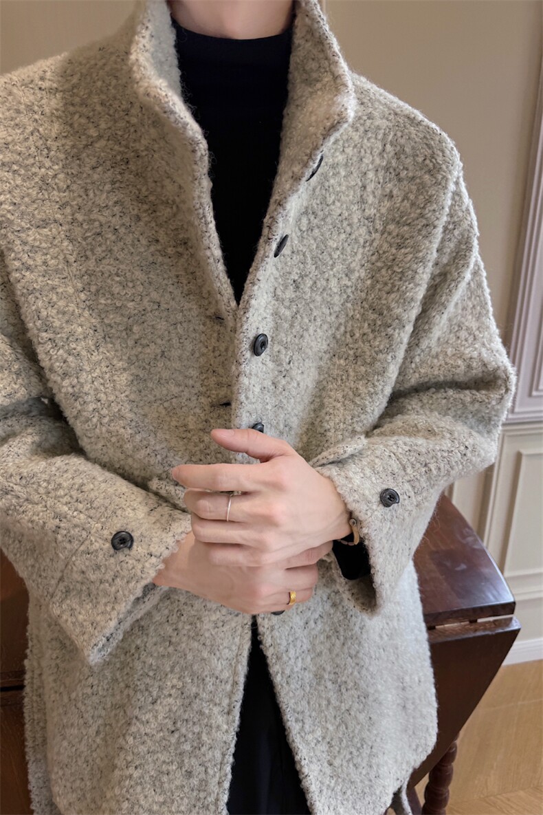 雪花呢羊羔毛呢子外套男秋冬季中长款立领大衣XZ514-2-2234-P100,男装毛呢大衣,星座514-2(原B239)