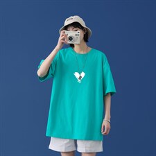 T1605P25蓝墙小爱心潮印花男士中性宽松T恤港风T恤半袖男t，男装T恤，星座510A-1