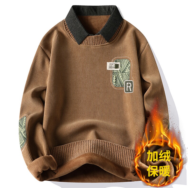 【大量现货】贴布加绒加厚奥粒绒高品假两件卫衣男9081-P45,男装卫衣,星座1706