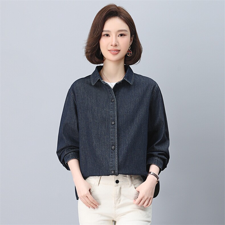 牛仔衬衫外套女春秋短款2025年新款中年妈妈宽松休闲气质翻领上衣,女装牛仔外套,悦见她