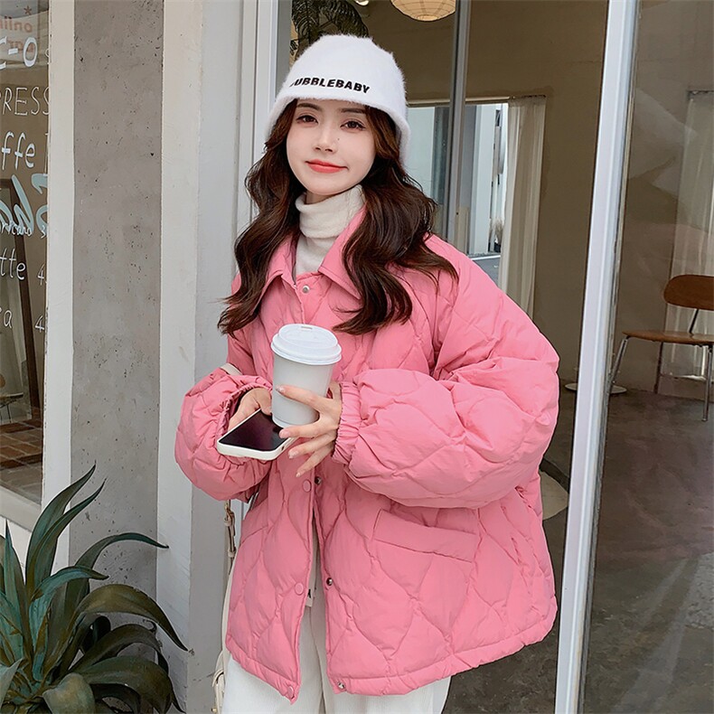 粉色菱格羽绒服冬季女2024新款韩系小个子超好看短款白鸭绒外套潮,女装羽绒服,浙宝305