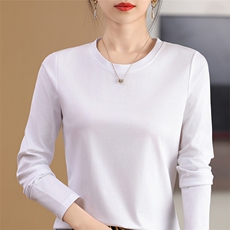 女打底衫长袖T恤丝光棉通勤百搭亲肤舒适日常简约纯色多码修身，女装T恤，元素羊绒