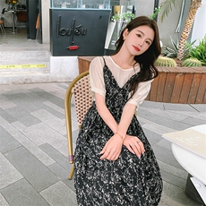法式复古吊带连衣裙女夏季2025新款气质雪纺碎花长裙子，女装连衣裙，帛香坊