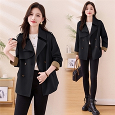 松弛感秋季简约撞色袖子洋气减龄宽松版休闲纯色气质风衣通勤外套，女装风衣，木橙西子