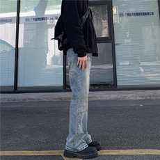 AK2103-P48美式高街高级感修身直筒微喇闪电纹牛仔裤，女装休闲裤，星座617A-2