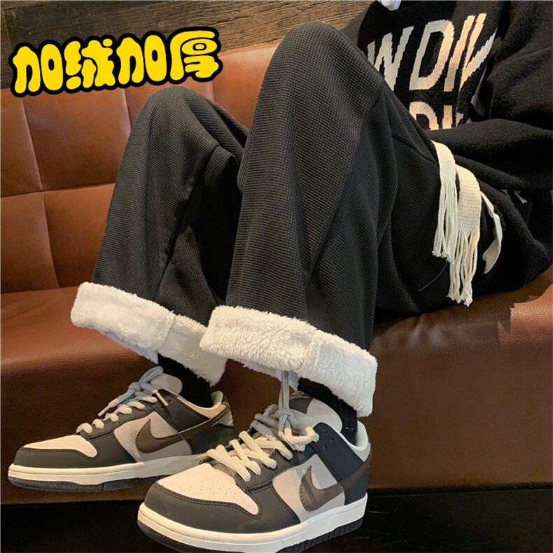 冬季加绒加厚直筒宽松阔腿抽绳束脚运动裤灯芯绒裤子K0467-P40,男装休闲裤,星座308B-1