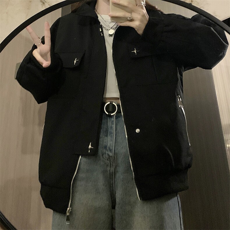 春秋新款设计美式高街外套男女宽松hiphop正肩夹克上衣C344-P90,男装夹克,星座911-2(原星座613-2）