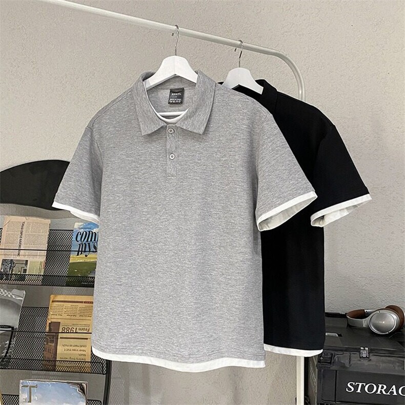 假两件短袖polo领男款设计感翻领上衣时尚百搭简约t恤YW141P45,男装T恤,星座1013-1