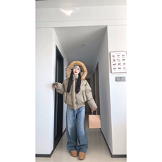 现货三防重磅硬挺boxy短款羽绒棉衣座山雕大毛毛领PU皮棉服外套冬，男装棉衣，电商A486-1