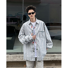 2025文艺感刺绣个性美式条纹长袖衬衫女宽松百搭衬衣CY1084-P43，男装衬衫，星座412-2