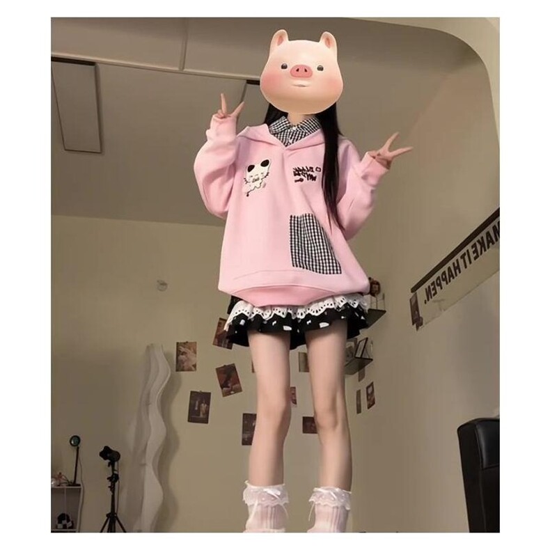 卫衣女春秋季2025韩版宽松大码女装薄款学生可爱连帽撞色上衣外套,女装短外套,星座506A