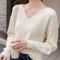 秋季新款纯色针织v领套头上衣时尚百搭，女装针织衫/毛衣，泰沅羊绒