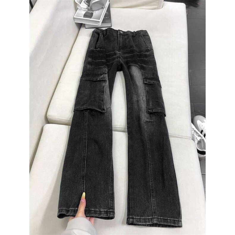 B221美式ins高街暗黑宽松直筒竹节纹工装牛仔裤LK26614-特P55控98图片
