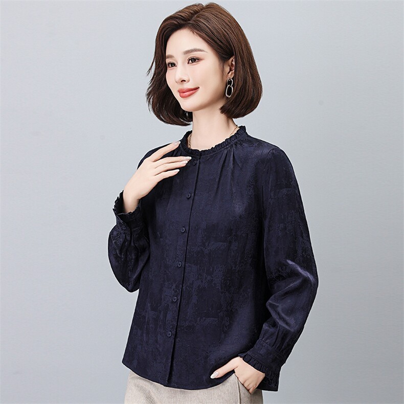 原创女装杭州品牌专柜亚麻棉提花衬衫2026春季气质打底衬衣女上衣,女装衬衫,独衣靓
