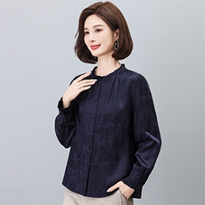 原创女装杭州品牌专柜亚麻棉提花衬衫2026春季气质打底衬衣女上衣，女装衬衫，独衣靓