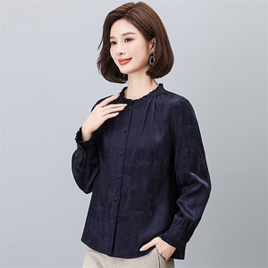 原创女装杭州品牌专柜亚麻棉提花衬衫2026春季气质打底衬衣女上衣图片