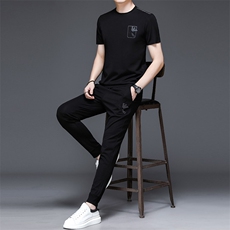 男装2023新款休闲商务套装男POLO衫冰丝圆领衣服中老年三件套，男装休闲套装，电商B212（原钱塘6029）