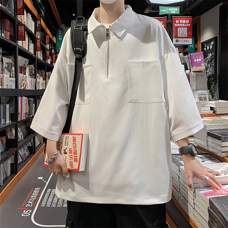 半拉链衬衫男韩版潮流短袖口袋2023夏季新款ins宽松外套CY447-P34,男装衬衫,星座412-3