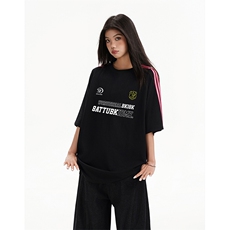 抖音得物高品质二开240克宽松纯棉美式潮牌三条杠织带短袖T恤，男装T恤，电商A486-1