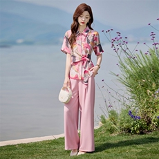 现货！夏季新款2025套装女时尚气质优雅简约洋气时髦两件套，女装套装/套裙，涵墨
