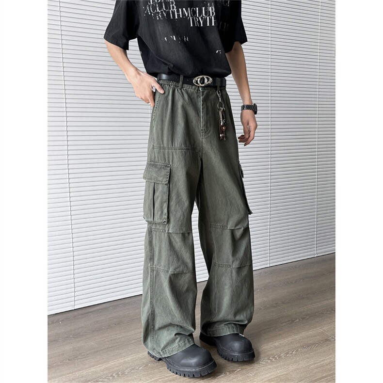 2025新款高街多口袋褶皱伞兵工装裤微喇休闲男女现货K8454-P54,男装休闲裤,星座512-3
