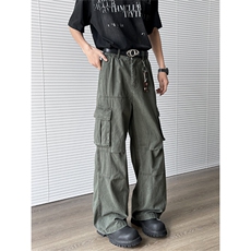 2025新款高街多口袋褶皱伞兵工装裤微喇休闲男女现货K8454-P54，男装休闲裤，星座512-3