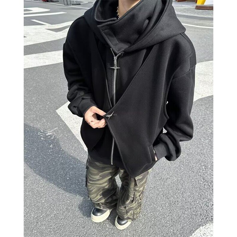2025冬季潮牌拉链假两件卫衣潮流宽松休闲连帽男女外套WB383-P66图片