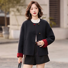 小个子双面羊毛呢大衣女2025秋冬新款气质短款拼色圆领呢子外套，女装双面呢大衣，衣之秀