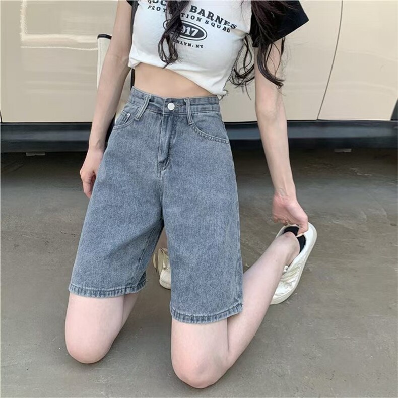 复古牛仔裤女2025夏高腰宽松遮肉直筒阔腿五分中裤子潮,男装牛仔裤,星座506A