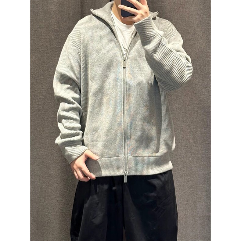 抖音得物保暖立领拉链针织外套秋冬宽松慵懒风纯色毛衣上衣AM02,男装针织衫/毛衣,电商A443