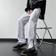 美式ins高街牛仔裤小众百搭明线拼接拉链开叉牛仔裤K2308-P65控88，男装牛仔裤，电商A062