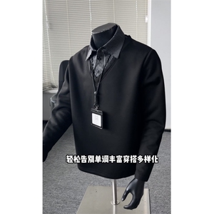 现货秋装新款衬衫领假两件卫衣外套内搭潮男女CS07特P48图片
