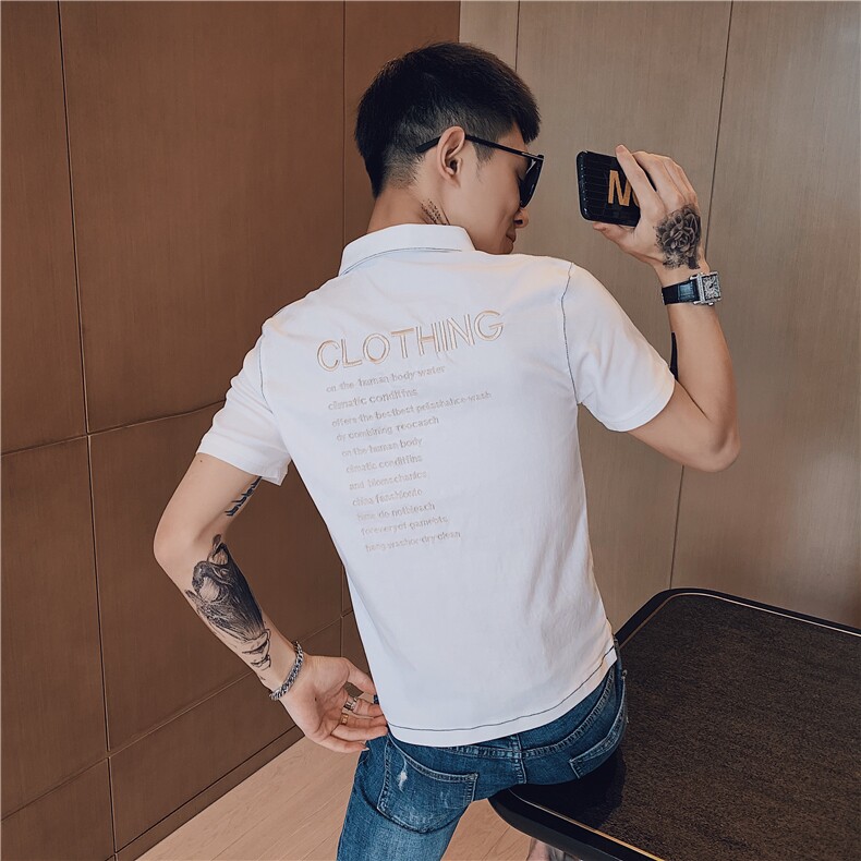 2021夏季款刺绣短袖T恤社会小伙半袖修身POLO小衫C301B-PL02-P45,男装Polo衫,电商C301B
