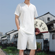 2025夏季风男装套装针织龙纹提花唐装套装短袖+短裤A100-P85，男装休闲套装，电商B277(原6028)