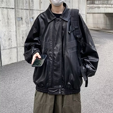 痞帅机车PU皮衣夹克男宽松休闲美式复古派克服重工设计感外套男生，男装夹克，星座410-7