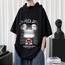 LD54214-P45连帽短袖t恤男大码胖子带帽五分袖中袖，男装T恤，电商A040