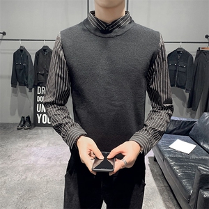 （店主风）秋冬针织衫毛衣男士假两件衬衫领打底衫C301B-MY15图片