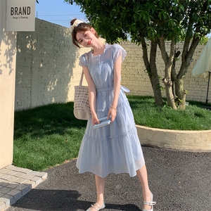 法式甜美减龄连衣裙女2025夏季新款韩版收腰显瘦圆领a字裙图片