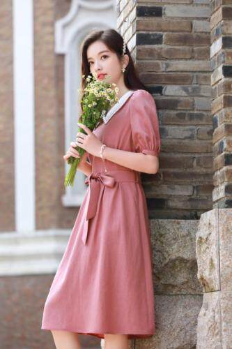 【夏季新款】超减龄的韩系甜美风连衣裙，撞色的花边娃娃领搭配，女装连衣裙，杰菲娜