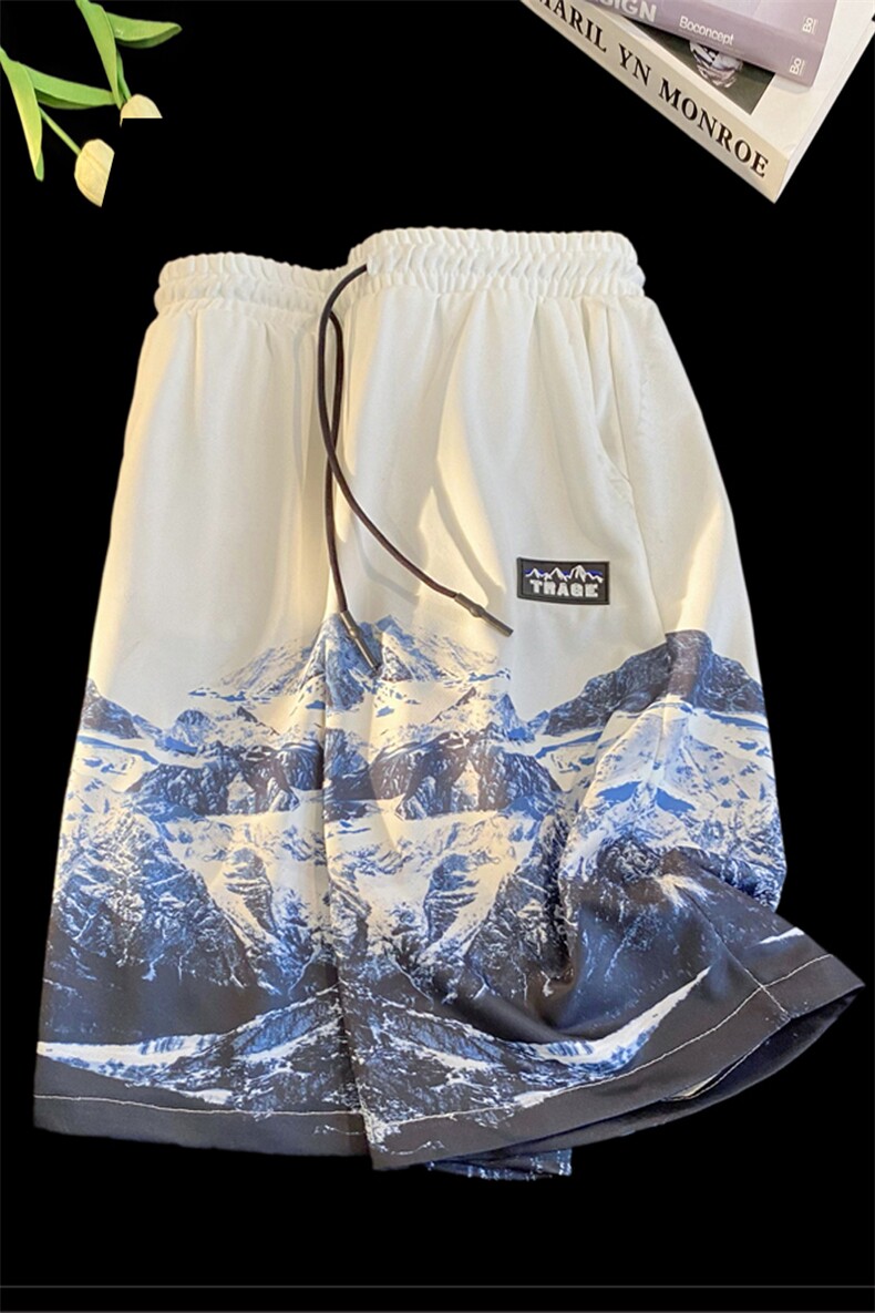 五分裤男2025夏季新款短裤沙滩裤印花雪山休闲裤衩中裤K1080-P26,男装牛仔裤,星座207